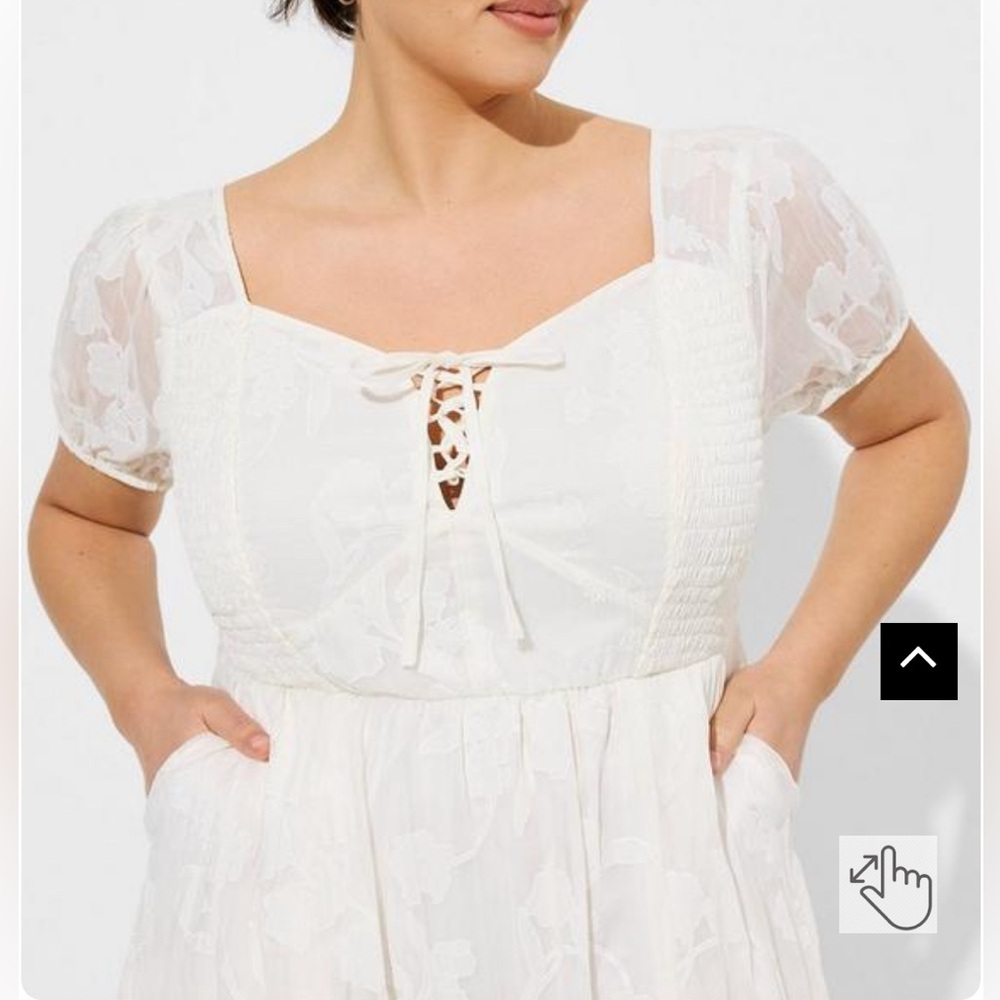 TORRID Midi Cotton Clip Dot Lace Up Smocked Dress in Pristine